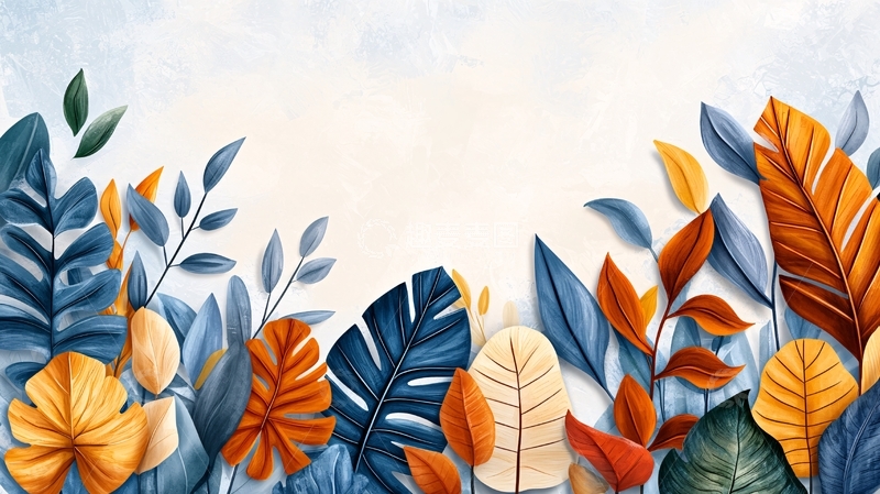 高清大图下载【趣麦麦图】水彩风格的植物叶片