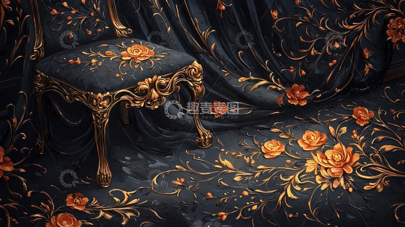 高清大图下载【趣麦麦图】深色金边花纹椅子