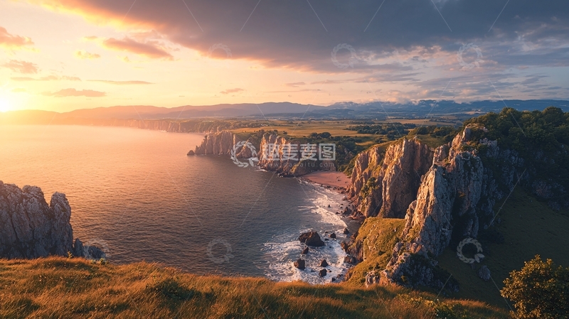 高清大图下载【趣麦麦图】海边峭壁日落美景
