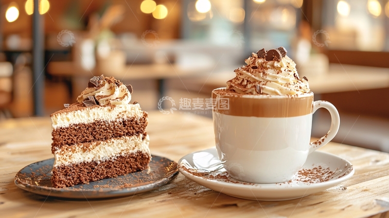 高清大图下载【趣麦麦图】咖啡和蛋糕的静物特写