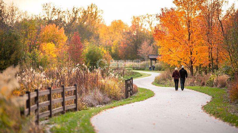 高清大图下载【趣麦麦图】秋日情侣漫步小路