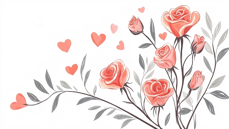 高清大图下载【趣麦麦图】粉色玫瑰与爱心装饰