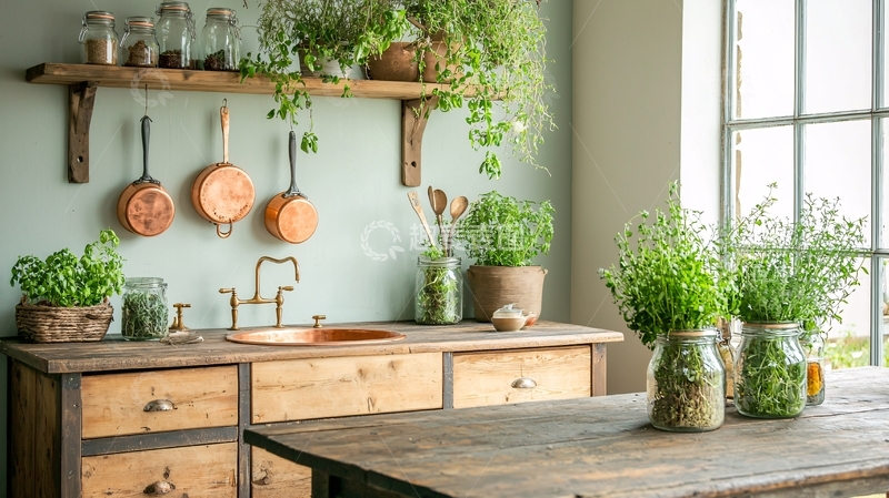 高清大图下载【趣麦麦图】清新绿色厨房一角