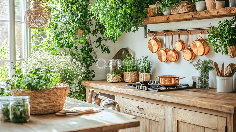高清大图下载【趣麦麦图】绿植环绕的温馨厨房