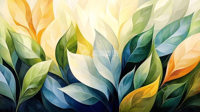 高清大图下载【趣麦麦图】水彩风格的叶子图案