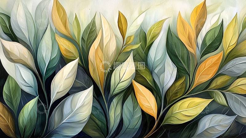 高清大图下载【趣麦麦图】抽象叶子油画