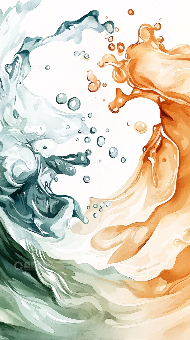 高清大图下载【趣麦麦图】水彩水波碰撞