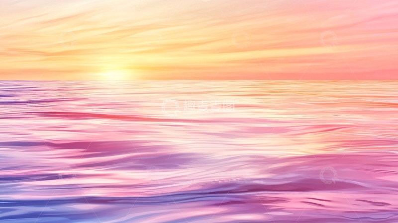 高清大图下载【趣麦麦图】粉色渐变日落海面