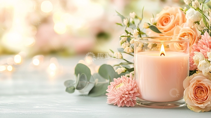 高清大图下载【趣麦麦图】粉色鲜花蜡烛浪漫静物