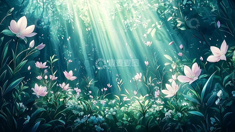 高清大图下载【趣麦麦图】梦幻森林光线花朵