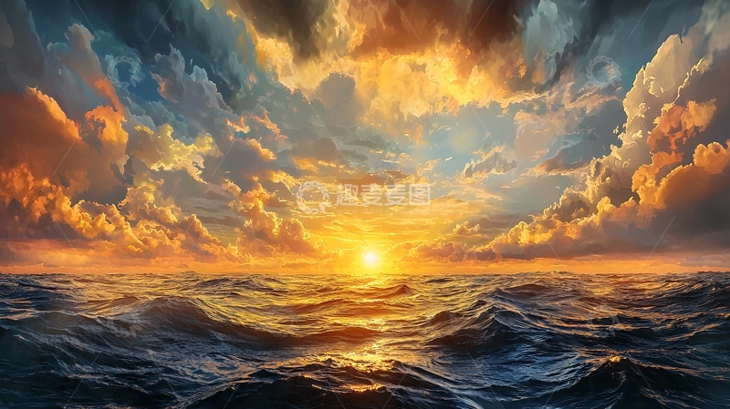 高清大图下载【趣麦麦图】金色夕阳照耀海面