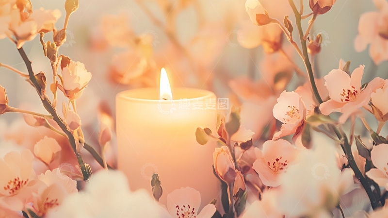 高清大图下载【趣麦麦图】烛光与花朵的柔美场景