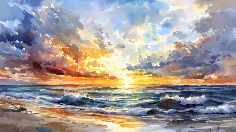 高清大图下载【趣麦麦图】海边日落的壮丽景色