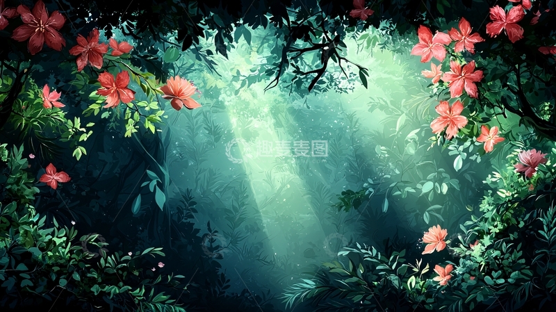 高清大图下载【趣麦麦图】神秘森林光线花朵