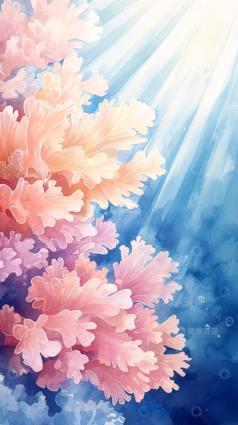 高清大图下载【趣麦麦图】粉色珊瑚和蓝色光线