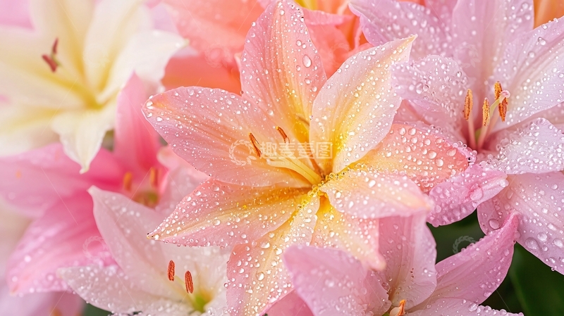 高清大图下载【趣麦麦图】粉色和黄色百合花特写