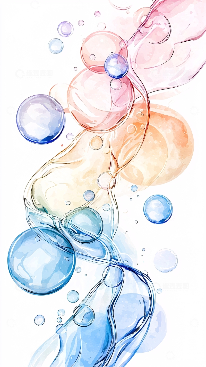 高清大图下载【趣麦麦图】水彩风气泡渐变插画