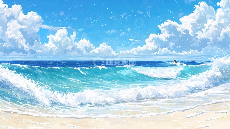 高清大图下载【趣麦麦图】清澈海滩与蓝色天空