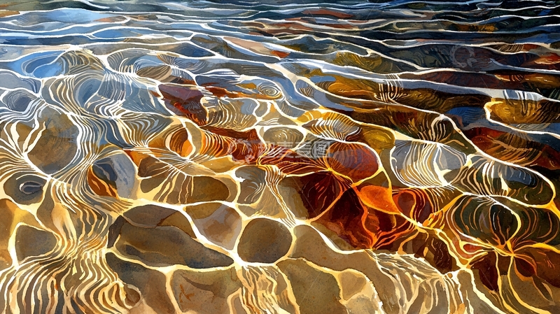 高清大图下载【趣麦麦图】浅水中石头在阳光下闪耀