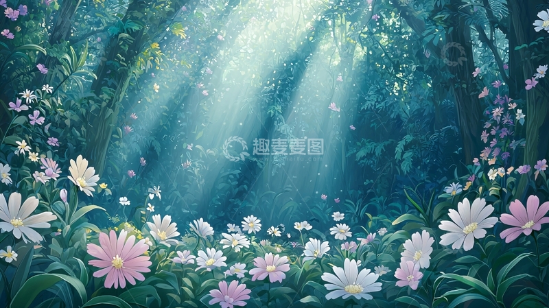高清大图下载【趣麦麦图】森林里的梦幻光芒