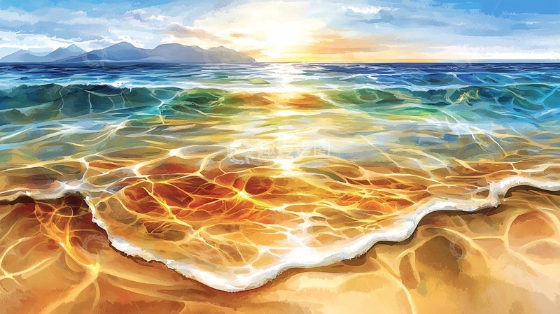 高清大图下载【趣麦麦图】阳光照耀下的金色海滩