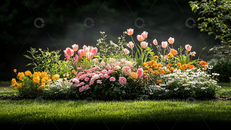 高清大图下载【趣麦麦图】繁花盛开的花坛