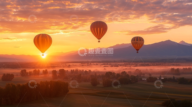 高清大图下载【趣麦麦图】热气球在日出时飞翔