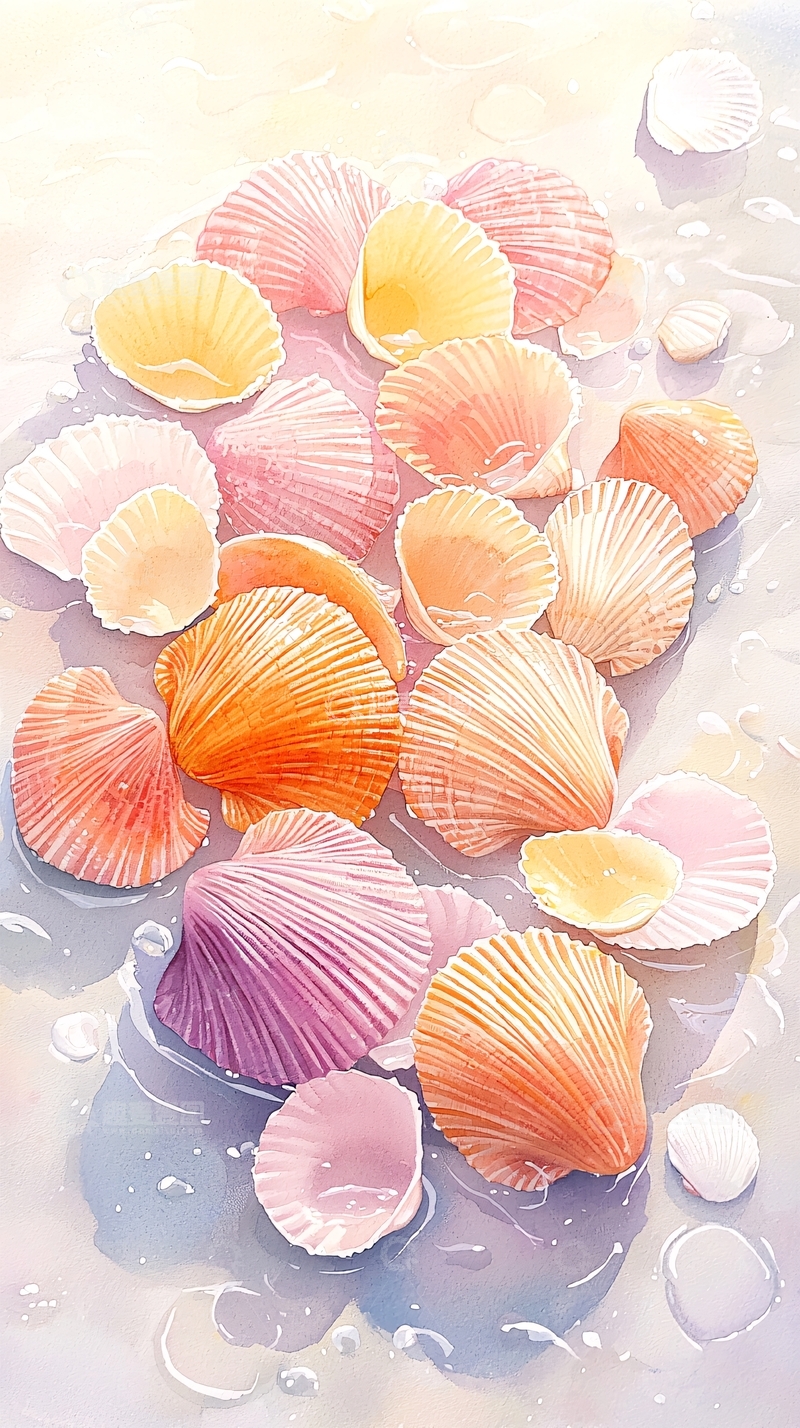 高清大图下载【趣麦麦图】色彩柔和的海滩贝壳