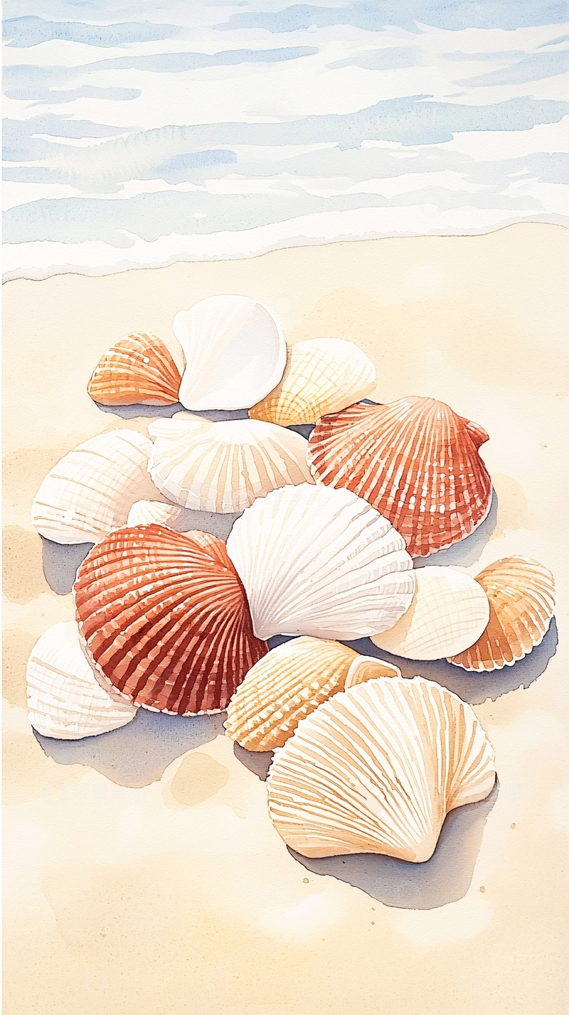高清大图下载【趣麦麦图】海滩上的贝壳堆积