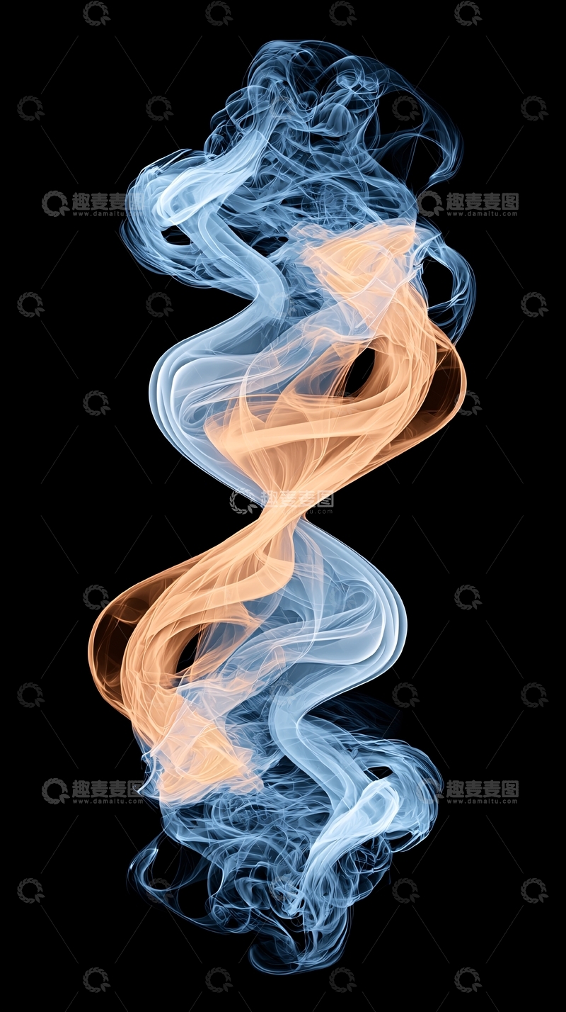 高清大图下载【趣麦麦图】蓝橙色烟雾缠绕上升