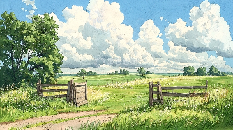 高清大图下载【趣麦麦图】晴朗天空下的田园风光