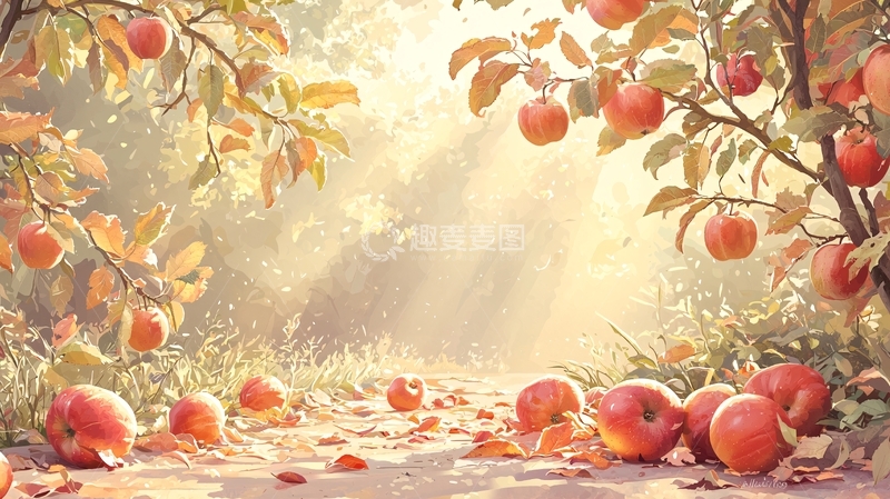 高清大图下载【趣麦麦图】阳光下成熟的苹果树