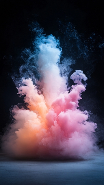 彩色烟雾在黑色背景中爆炸