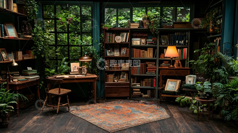 高清大图下载【趣麦麦图】森林环绕的书房