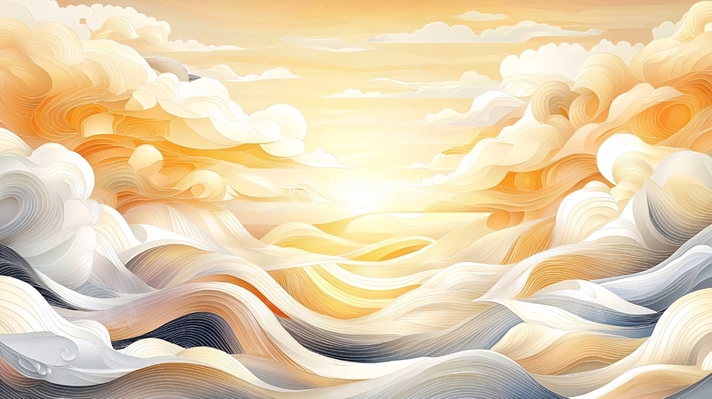 高清大图下载【趣麦麦图】金色阳光下的云海