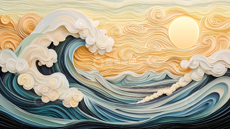 高清大图下载【趣麦麦图】壮阔海浪与旭日东升