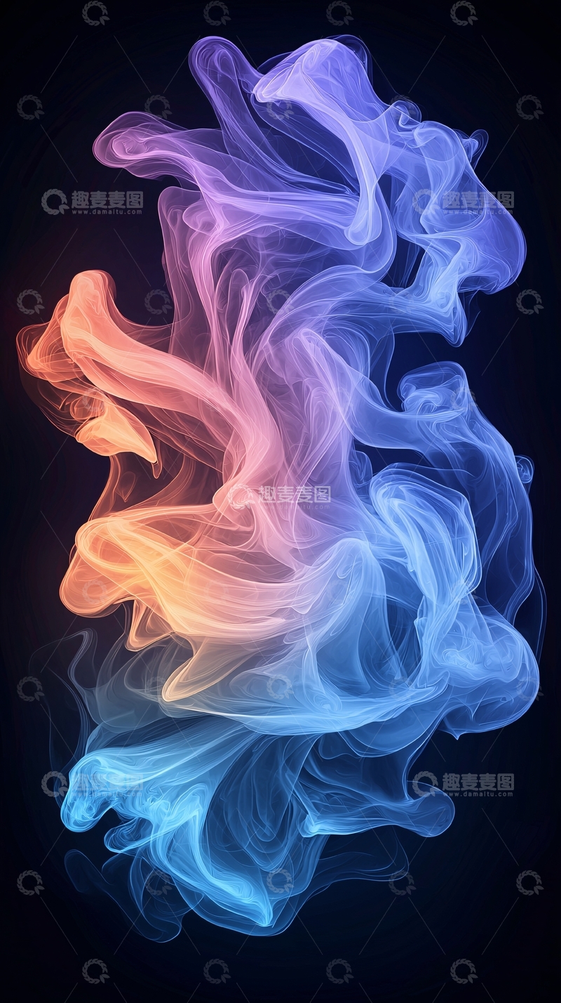 高清大图下载【趣麦麦图】彩色烟雾在黑暗中舞动