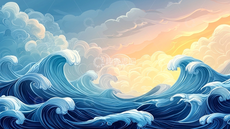 高清大图下载【趣麦麦图】汹涌波涛在阳光下翻滚