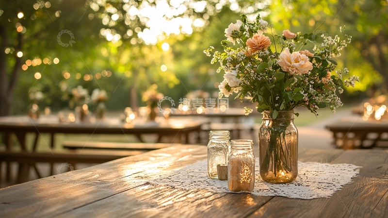高清大图下载【趣麦麦图】户外餐桌鲜花装饰