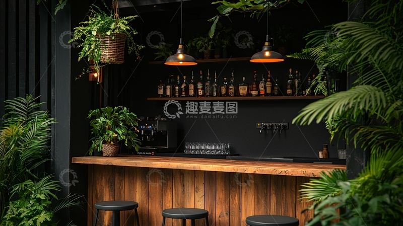 高清大图下载【趣麦麦图】茂密绿植环绕的静谧酒吧