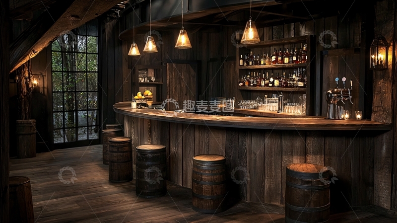高清大图下载【趣麦麦图】昏暗的木制酒吧内部