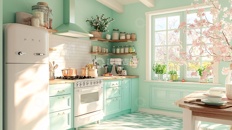 高清大图下载【趣麦麦图】清新薄荷绿厨房