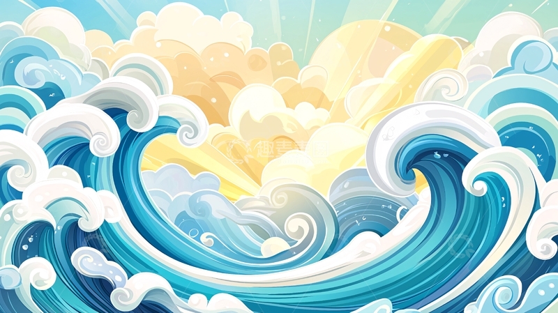 高清大图下载【趣麦麦图】海浪与天空交织的梦幻场景