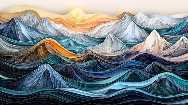 高清大图下载【趣麦麦图】纸艺山海波浪纹理