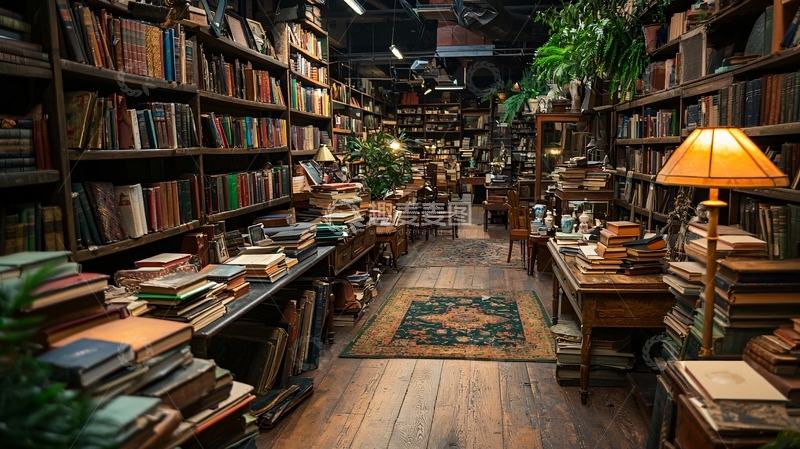 高清大图下载【趣麦麦图】堆满书籍的老旧书店
