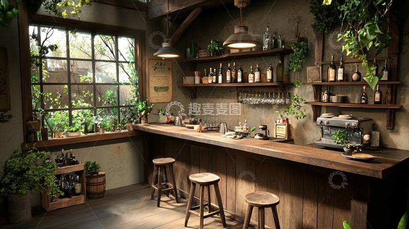 高清大图下载【趣麦麦图】室内绿植吧台