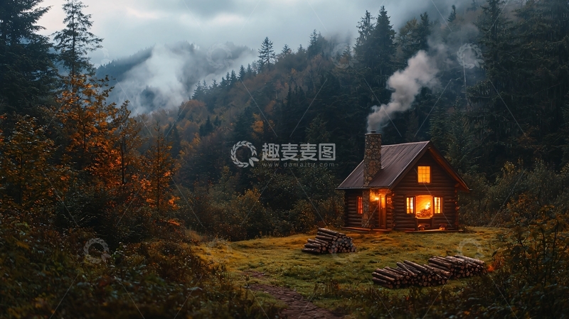 高清大图下载【趣麦麦图】森林小屋烟囱