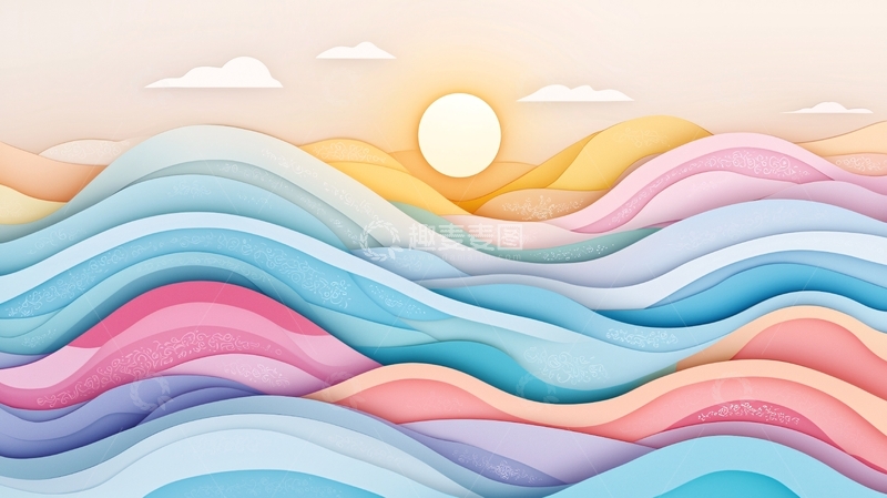 高清大图下载【趣麦麦图】渐变色波浪太阳
