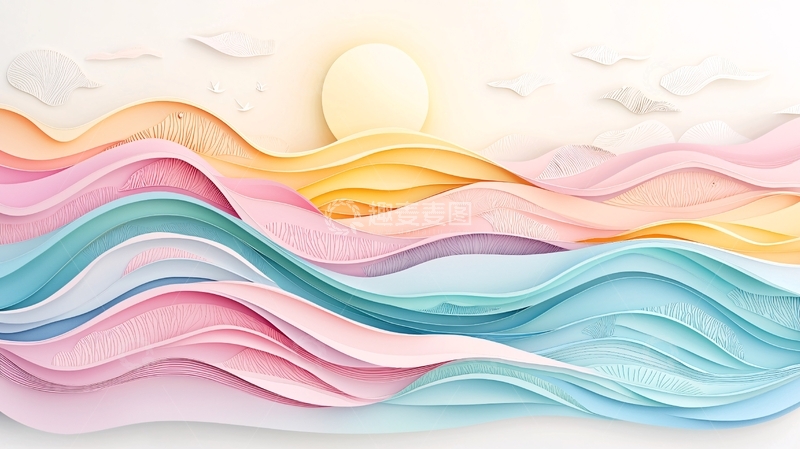 高清大图下载【趣麦麦图】抽象彩色波浪与阳光