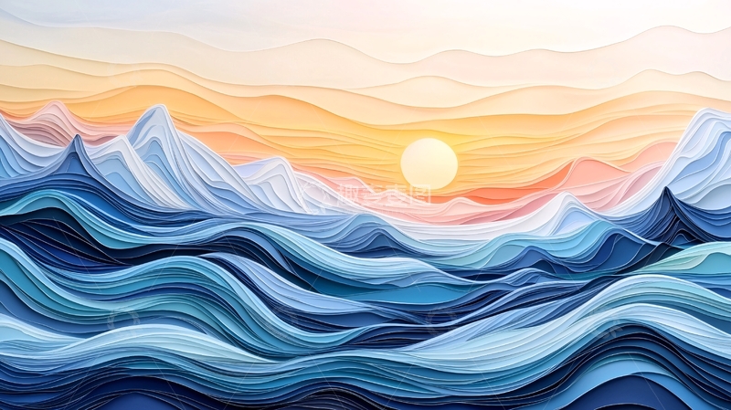 高清大图下载【趣麦麦图】海浪日出抽象艺术